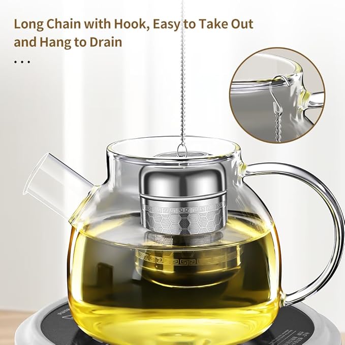 3 Pack 316 Stainless Steel Tea Infuser with Drip Tray, Extra Fine Mesh Tea Infusers for Loose Tea, Tea Strainer with Extended Chain Hook, Tea Steeper (3 Pack - Small + Medium + Large)