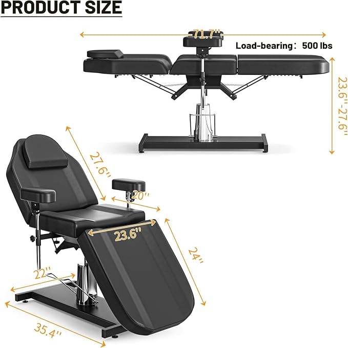 Hydraulic Tattoo Chair Facial Bed for Client Height Adjustable Swivel Tattoo Bed for Esthetician Salon & Beatuy Spa Tattoo Services