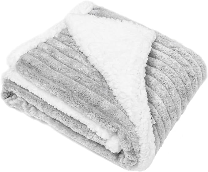 Waterproof Dog Blanket Warm Grey 40x50 in | Soft Pet Cat Blanket Cozy Calming Sherpa Corduroy Fleece Reversible Furniture Bed Protector Small Dogs, Machine Washable
