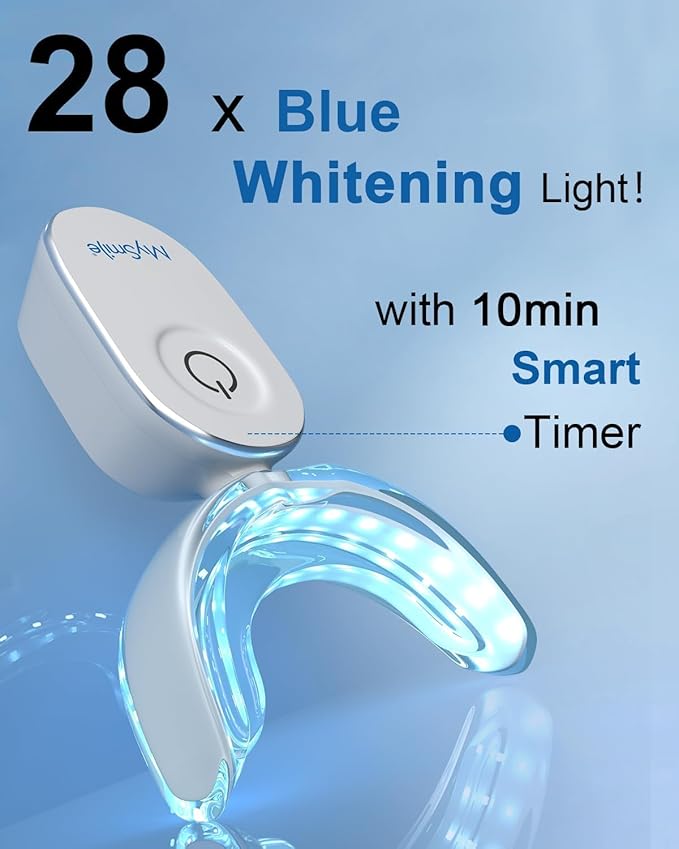 MySmile Teeth Whitening Strips Kit 14 Treatments with 28 LED Light - 10 Min Non-Sensitive Fast Whitening Teeth Enamel Safe Teeth Whitener - Helps to Remove Deep Stains