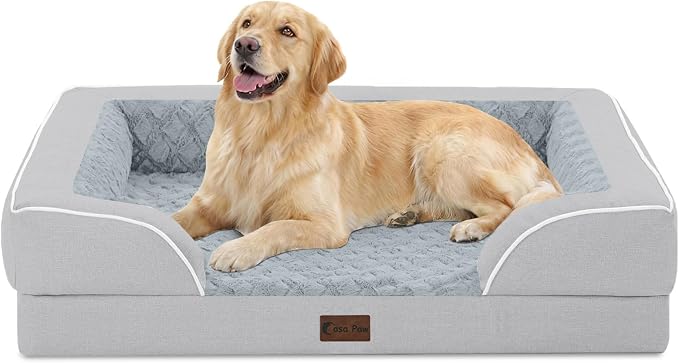 Orthopedic Washable Dog Bed for Large Dogs, 36x27in, Light Grey | Orthopedic Foam Eases Joint Pressure, Bolsters Supports Head And Neck, Washable Pet Beds, Removable Cover, Non-Slip Bottom