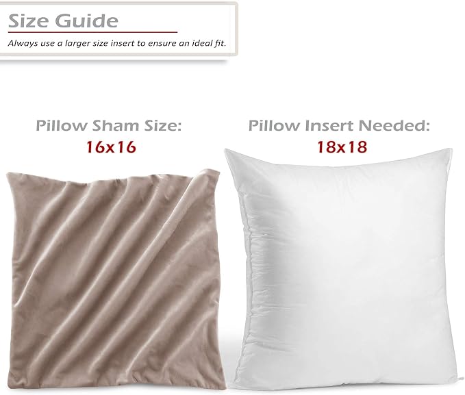 Throw Pillow Inserts Pack of 2 with Velvet Soft Solid Decorative Square Throw Pillow Covers Set for Sofa Couch Car Bedroom, 18X18 Throw Pillows Inserts with 16x16 Washable Cushion Covers, Taupe Sand
