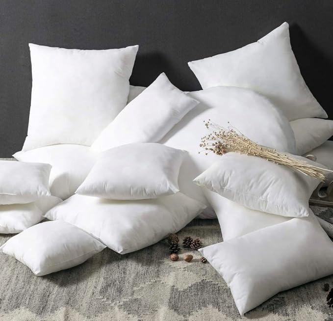 QUBA LINEN 16 x 16 Throw Pillow Insert - Pack of 4 White, Down Alternative Pillow Inserts for Decorative Pillow Covers, Throw Pillows for Bed, Couch Pillows for Living Room (16" x 16" (Pack of 4))