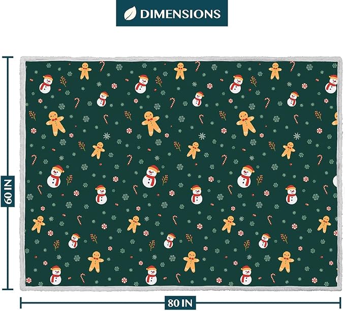 PAVILIA Green Christmas Sherpa Throw Blanket, Gingerbread Snowman Holiday Pattern, Soft Reversible Fleece & Sherpa 60x80 Winter Blanket for Couch & Bed, Cozy Christmas Decor