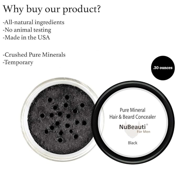 Men’s Beard, Mustache & Hair Root Touch Up Powder – Bald Spot Cover Powder – No Fragrance, Talc or Parabens – Hair Cover Hairline Powder by NuBeauti (Black, Without Brush)