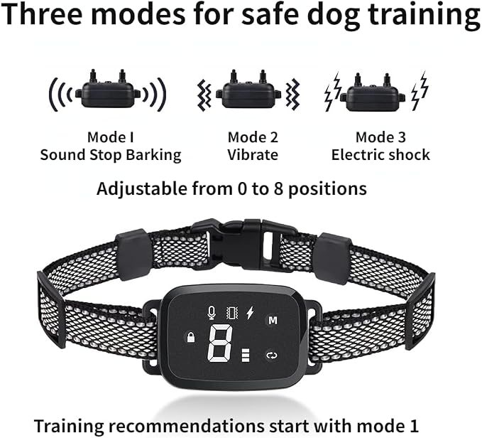 Dog Bark Collar,Rechargeable Smart Barking Collar, Anti Barking Training Collar with Sensitivity Beep Vibration Shock, Bark Shock Collar for Large Medium Small Dogs