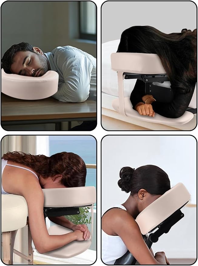 EBANKU Mattress Top Massage Kit, Adjustable Massage Headrest Face Cradle Cushion, Face Down Pillow with Massage Table Arm Rest for Bed at Home(Cream)