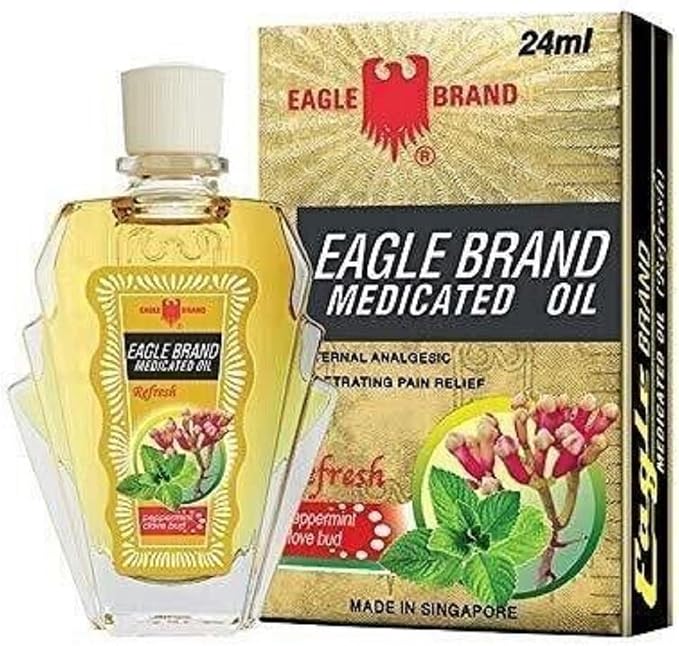 Case Set - Yellow Dozen Eagle Essentail Medicated Oil - Muoi Hai Chai Dau Con O Vang - 24mL per Bottle with 12 Bottles per Order - Made in Singapore