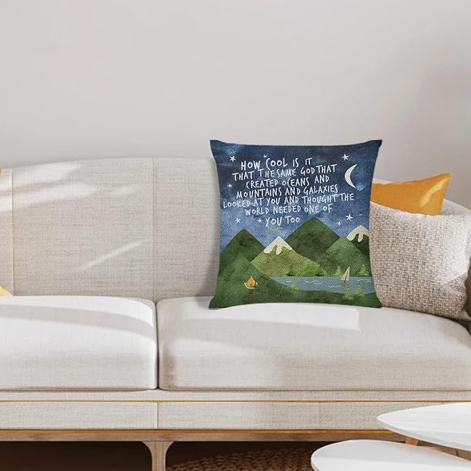 Littlefa Mountains Throw Pillow Cover-The Same God Creation,Inspiring Gifts | Christian Inspirational Throw Pillow Cover 18x18 In, Mountains Nature Decorative Pillow Cover Pillowcase for Kids Adults
