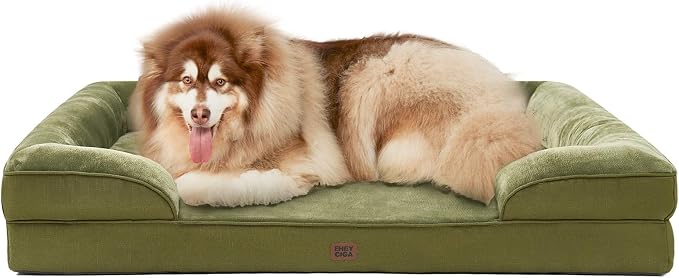 EHEYCIGA Orthopedic XXL Dog Bed, Waterproof Washable XL Big Pet Bed 48" | Non-Slip Bottom and Egg-Crate Memory Foam Extra Large Pet Couch Bed with Washable Removable Cover, Olive Green