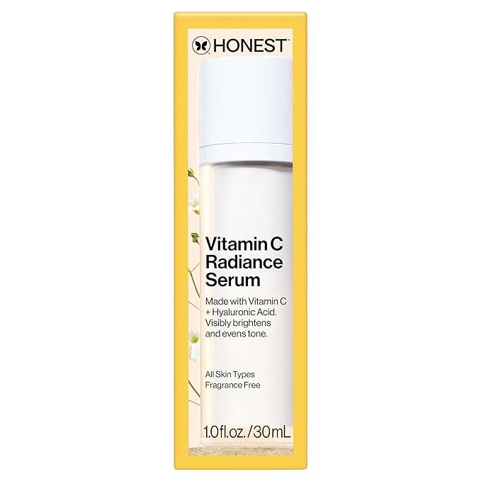 Honest Beauty Vitamin C Radiance Serum, Improves Brightens Skin Tone and Complexion, Gentle for Sensitive Skin, Fragrance-Free, Vegan, 1 fl oz