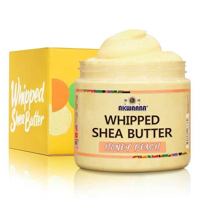 AKWAABA Whipped Shea Butter (Honey Peach) – Nourishes & Moisturizes | Made with Shea Butter | No Dyes & Parabens | 12 oz / 340 g