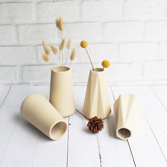 YANLING 6 Pack Light Yellow Ceramic Vases for Pampas Grass, 6 inch Modern Vase for Flowers Boho Vases for Home Decor, Minimalism Style for Modern Table Shelf Wedding Office Bedroom