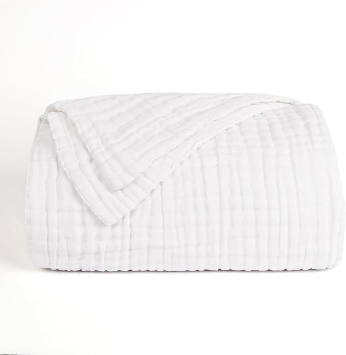 Love's cabin 100% Cotton Muslin Blanket, 6 Layer Lightweight Breathable Gauze King Size Blanket 108 x 90 Inches, Soft Summer Blanket for Bed, White