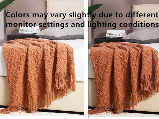 CREVENT Home Farmhouse Decor Rustic Couch Sofa Chair Bed Throw Blanket, Soft Warm Light Weight for Travelling in Spring Summer (50''X60'' Caramel/Rust/Burnt Orange)