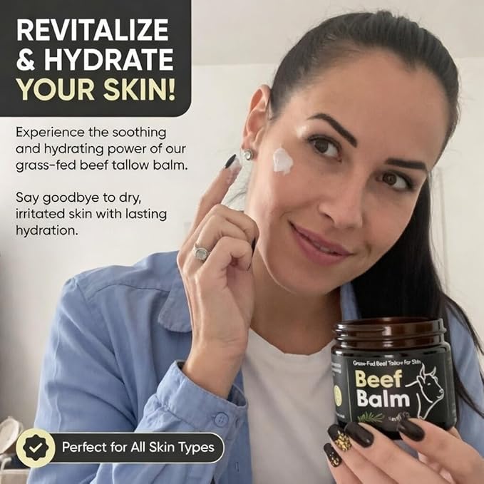 Beef Tallow for Skin – Grass-Fed Tallow Balm, Face & Body Cream, Natural Tallow Lotion for Dry Skin, Anti-Aging, Vanilla Scented (2oz)