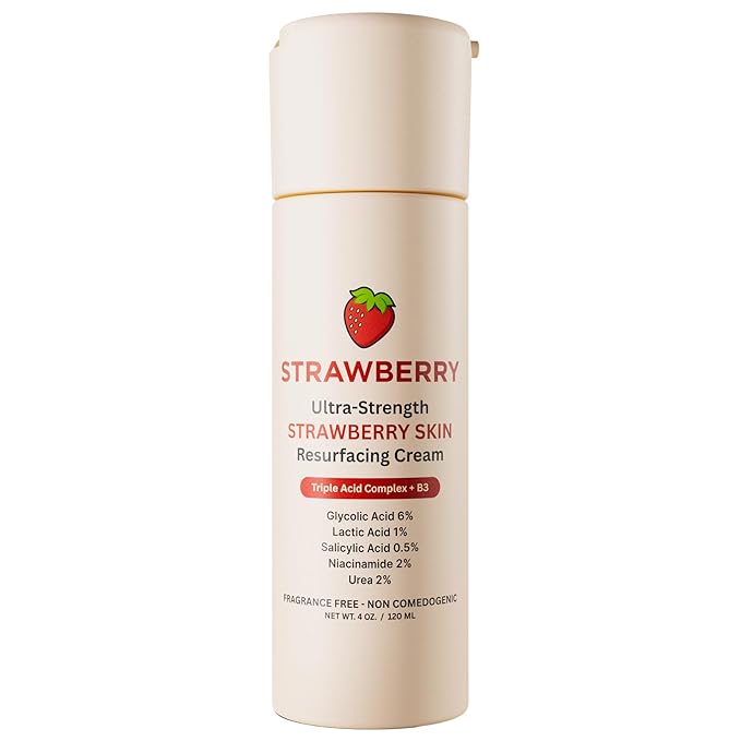 STRAWBERRY® Resurfacing Cream for Keratosis Pilaris - KP Bump Eraser Skin - Exfoliating Lotion with Glycolic, Lactic & Salicylic Acid - Remover for Rough & Bumpy Skin 4 oz