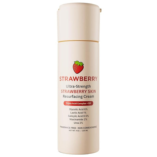 STRAWBERRY® Resurfacing Cream for Keratosis Pilaris - KP Bump Eraser Skin - Exfoliating Lotion with Glycolic, Lactic & Salicylic Acid - Remover for Rough & Bumpy Skin 4 oz