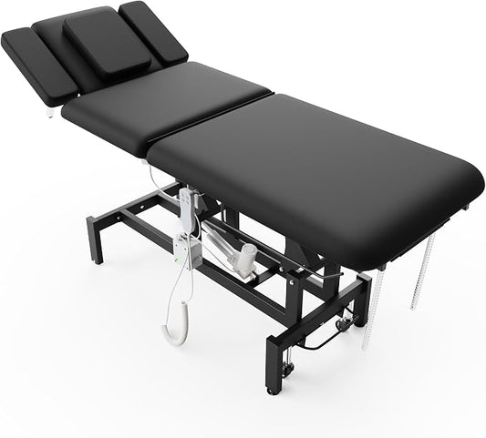 Dolonm 2 Motors Electric Massage Table, Hydraulic Electric Lift Adjustable Waist and Height Lifting Functions for Treatment, Physical Therapy, Spinal Massage, Facial Spa, Waxing, Tattooing - Black