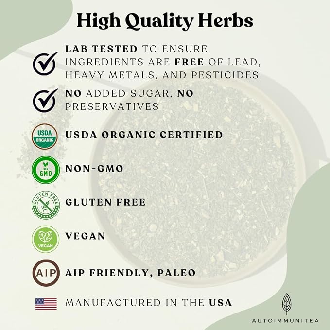 Organic Stinging Nettle Tea Loose Leaf Tea Bags – Soothing Tea for Allergy Relief and Sinus Relief, Lemon Balm, Licorice Root, Caffeine Free, AIP Herbal Seasonal Blend, 15 Count