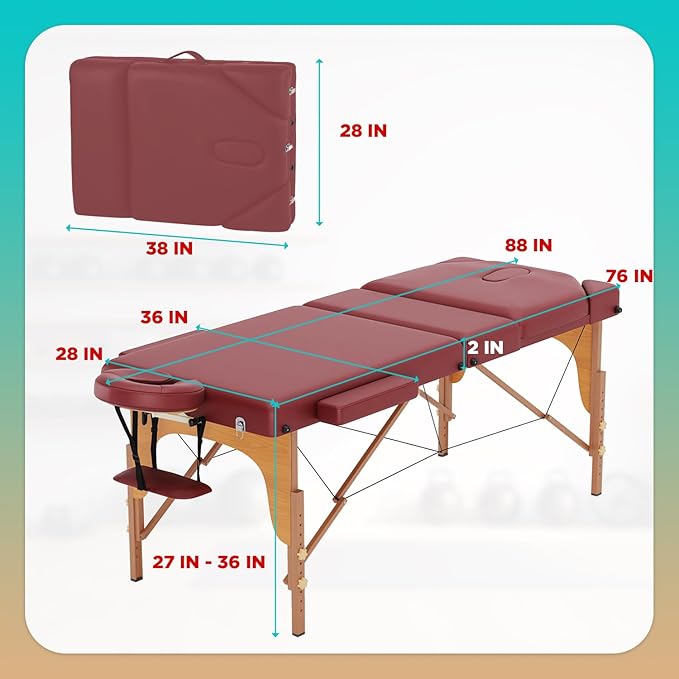 BestMassage Massage Bed Portable Massage Table 77" L 28" W Lash Bed Height Adjustable 3 Folding PU Leather with Oxford Bag for Spa Footmassage Facial CareSpa Tattoo