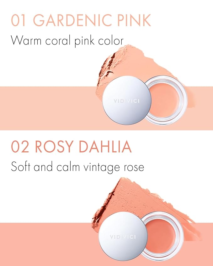 VIDIVICI Millennial Glow Cream Blush 01 Gardenic Pink - Creamy Face Cheek Blusher for Smooth & Silky Skin - Soft Satin Finish with Natural Color - For Fair to Light Skin Tone, 0.21 oz.