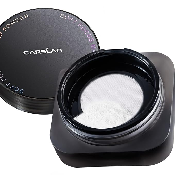 CARSLAN Soft Focus Loose Setting Powder, Waterproof, Matte, Oil Control, Shine Free, Talc-Free Face Powder Makeup, 24H Longwear Finishing Powder, 01 Dark Purple