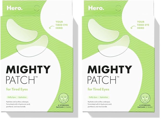 Mighty Patch HERO COSMETICS for Tired Eyes Patches - Soothing Hydrogel Patches - Awakens and Visibly De-puffs Undereyes with Multiple Applications (6 Count) (Pack of 2)