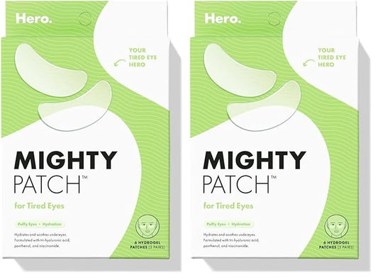 Mighty Patch HERO COSMETICS for Tired Eyes Patches - Soothing Hydrogel Patches - Awakens and Visibly De-puffs Undereyes with Multiple Applications (6 Count) (Pack of 2)