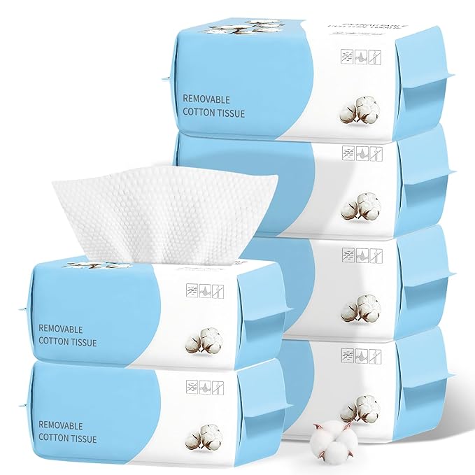 100 Count Disposable Face Towel, Biodegradable Facial Dry Wipes, Super Soft & Thick Face Cloth, Lint-Free Face Towelettes for Sensitive Skincare, Makeup Remover Dry Wipes, Facial Cleansing (6 Pack)