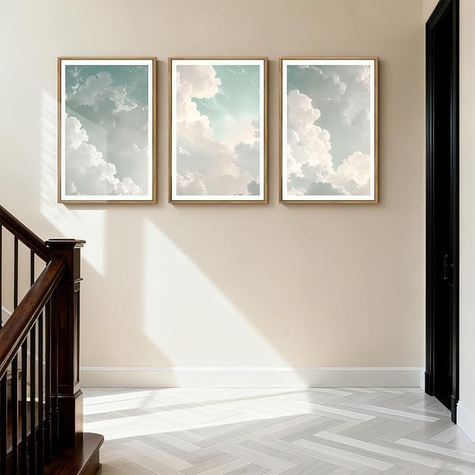 ANHUIB Large Sky Wall Art White Cloud Wall Art Nature Landscape Wall Decor Set of 3 for Living Room Bedroom Dining Room 16x24 Inch