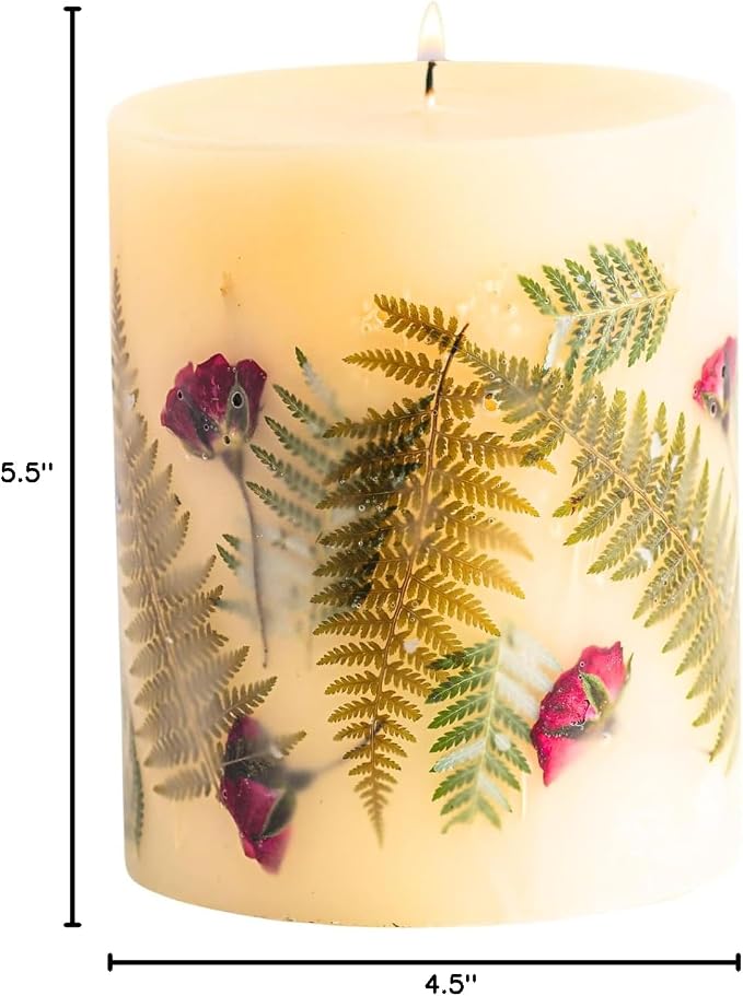 Rosy Rings Frosted Fir Botanical Candle | Luxury Aromatherapy Long Lasting Candle Home Decor Gifts Notes of Clary Sage, Santal, Cedar, Pine, White Musk | Fern & Rose Bud Botanicals 120 Hr Burn 5.5" H