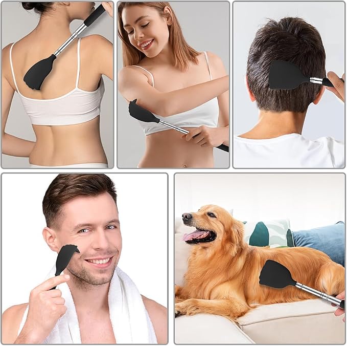 Back Scratcher Extendable Silicone Bear Claw Manual Massager Tool Telescoping Stocking Stuffers Black for Itches Lotion Application Spa Men Women Kids Adults Baby the Disabled