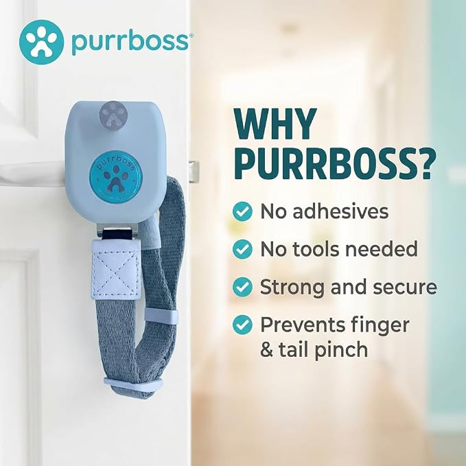 Adjustable Cat Door Latch to Keep Rooms Accessible for Pets, Dog-Proof Pet Gate Alternative for Feeding & Litter Box Areas, Strongest, Portable & No Tools or Adhesives
