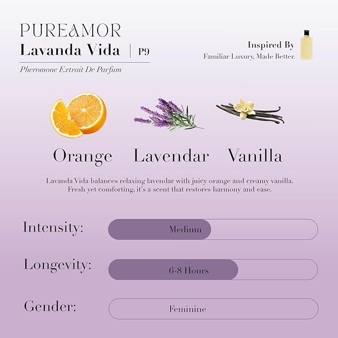 PUREAMOR Pheromone Perfume for Women, Lavanda Vida Extrait de Parfum Spray – Bold Floral Scent with Lavender, Orange Blossom & Vanilla, Long Lasting Fragrance, 1.0 oz / 30 ml