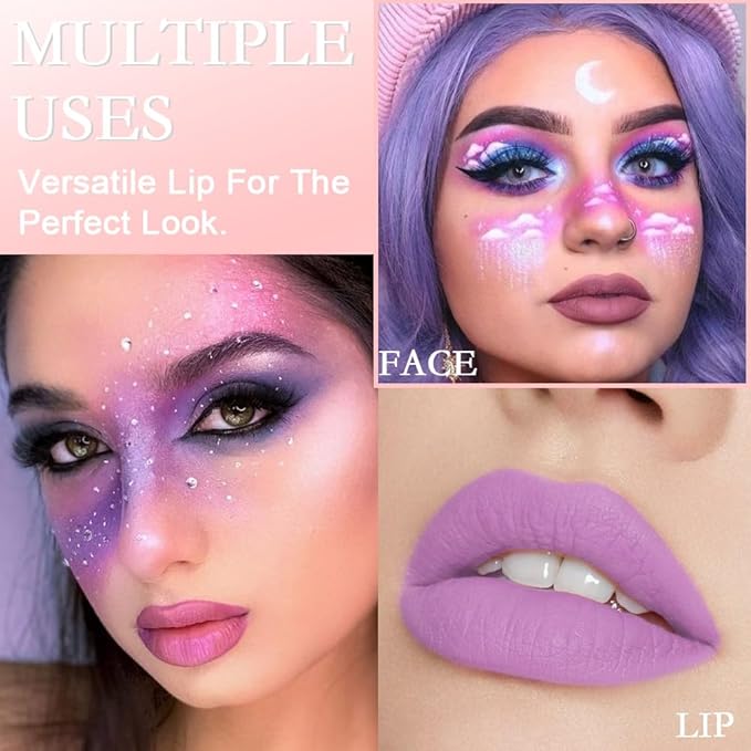 evpct 5Pcs Lavender Baby Pink Rose red Violet Plum purple Matte Liquid Lipstick Lip Stain Sets for Women Matte+Lipstick Long Lasting 24 hr Hours Magic Lipstick 24 Hours original Waterproof Set01