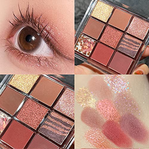 Kayswang 9 colors glitter eyeshadow palette makeup palette matte high pigment color cream texture natural eye shadow powder eye shadow palette in autumn and winter long lasting & waterproof (red)