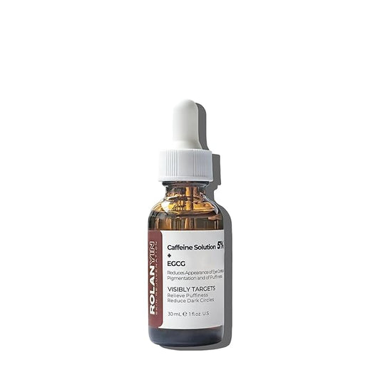 ROLANYIN Caffeine Solution 5% + EGCG Eye Serum for Puffiness Reduction Dark Circle Treatment Hydrating Firming and Soothing Anti Aging Nourishing Formula Eye Skin Care 1 Fl.Oz