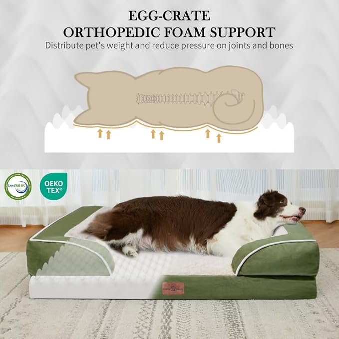 Comfort Expression Orthopedic Dog Bed for Extra Large Dogs with Bolster | Waterproof Dog Couch Bed with Washable Cover & Non-Slip Bottom, Supportive Egg Crate Foam XL Pet Bed, 45x35 Inch