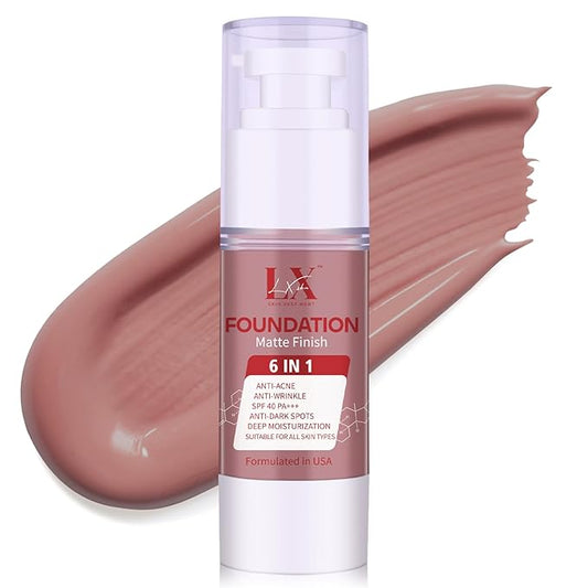 6-in-1 Makeup Infused with 1% Hyaluronic Acid- Matte + Poreless Liquid Foundation For A Glowing & Soft-Focus Look, Suitable for All Skin Types (107 Light, Acne-serum Foundation)
