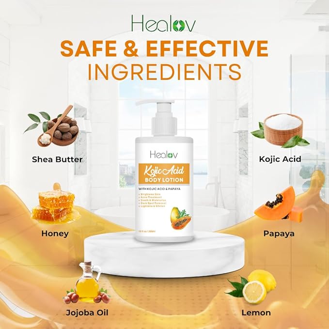 Kojic Acid Lotion – Skin Brightening Body Lotion for Age Spots, Hyperpigmentation, Intimate Areas – Dark Spot Remover, Reduces Acne, Scars and Evens Tone – Kojic Acid Cream for Brighter, Glowing Look