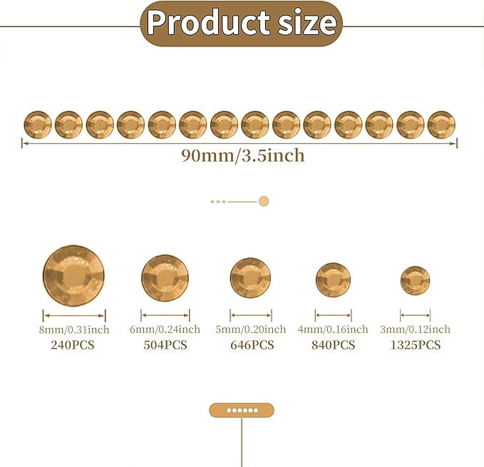 3555pcs Self Adhesive Face Gems for Makeup, Festival Jewels, Hair Gems, Rhinestone Stickers for Face, Eye, Makeup, Nail, Body, Crafts 5sheets (champagne-3/4/5/6/8mm)