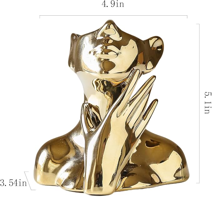 BrownLove Golden Ceramic Face Vase, Modern Golden Decorative Art Vase, Bookshelf Placed On The Desktop, Small Living Room, Office and Bedroom