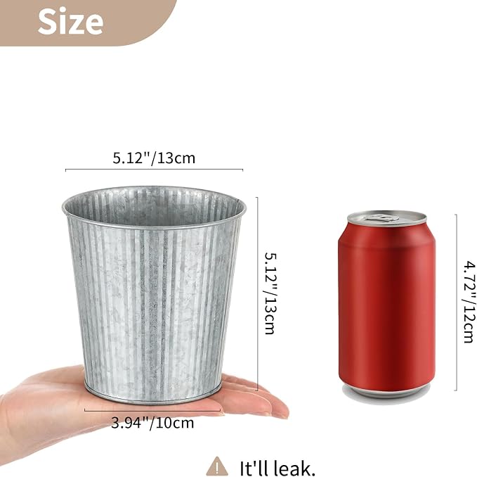 NUPTIO Galvanized Vases for Centerpiece, 5" Small Ribbed Vase, 12 Pcs | Rustic Metal Planter Pots, for Flowers, Wedding, Table, Home, Decor