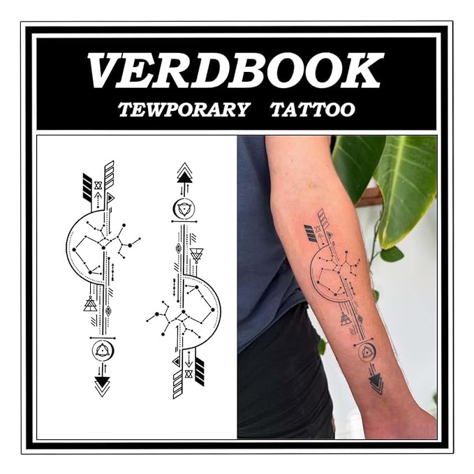 Waterproof Temporary Tattoos: 2-Sheet Tattoo Kit with Realistic Body Stickers, Semi-Permanent Tattoos for Adults Lasting 7-15 Days – Safe for Men & Women, Signal Vector