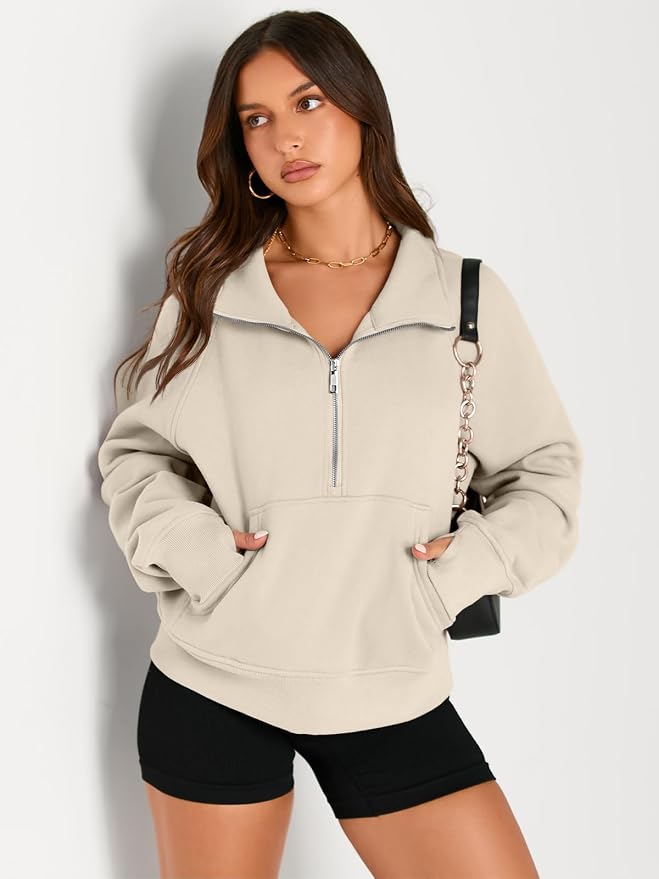 AUTOMET Womens Sweatshirts Half Zip Fleece Pullover Fall Outfits | Fall Fashion Clothes 2026,Cropped Sweatshirts,Cute Y2k Tops,Quarter Zipper Sweater,Winter Loungwear Outfits