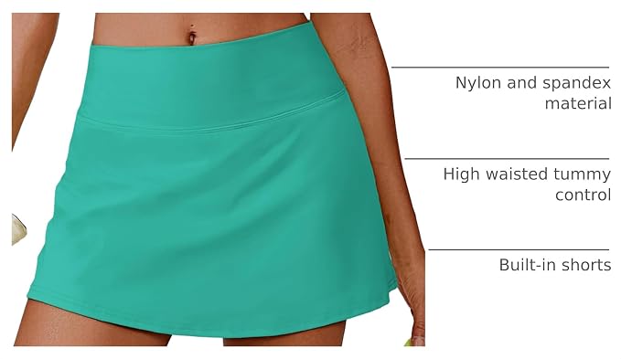 PINSPARK 14" Womens Tennis Skirt High Waisted Golf Skort with 2 Pockets | Built-in Shorts, A Line, Tummy Control, Stretchy, Casual, Mini, Workout, Pickleball, Running, Skort for Woman