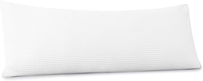 100% Egyptian Cotton 600 TC Waffle Weave Body Pillowcase with Zipper | 1 Pack Ultra Soft Breathable Pillow Cover, Skin-Friendly Bed Pillow Sham, Body Pillow Case Cover, White, 20" x 54"