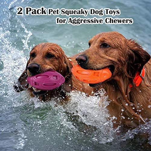 Pawzone 2 Pack Squeaky Dog Toys for Aggressive Chewers Large Medium Small Puppy Interactive Dog Chew Toy Durable Rubber Indestructible Tough Ball