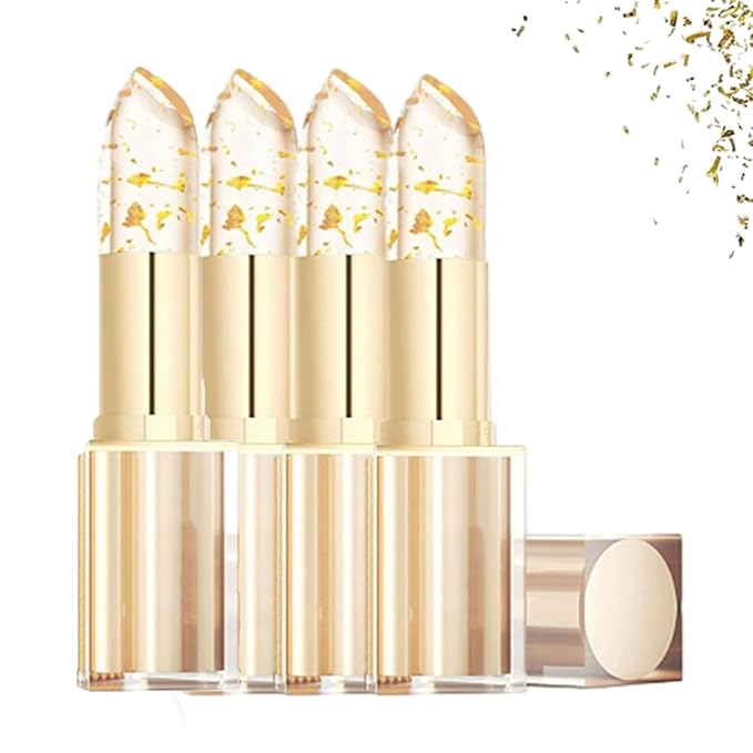 Color-Changing Lipstick, Gold Crystal pH Color-Changing Lipstick, Long-Lasting Hydration, Suitable for All Skin Types (4pcs)